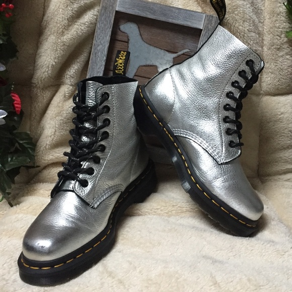 Dr. Martens Shoes - Dr. Martens PASCAL Silver Metallic Leather boots